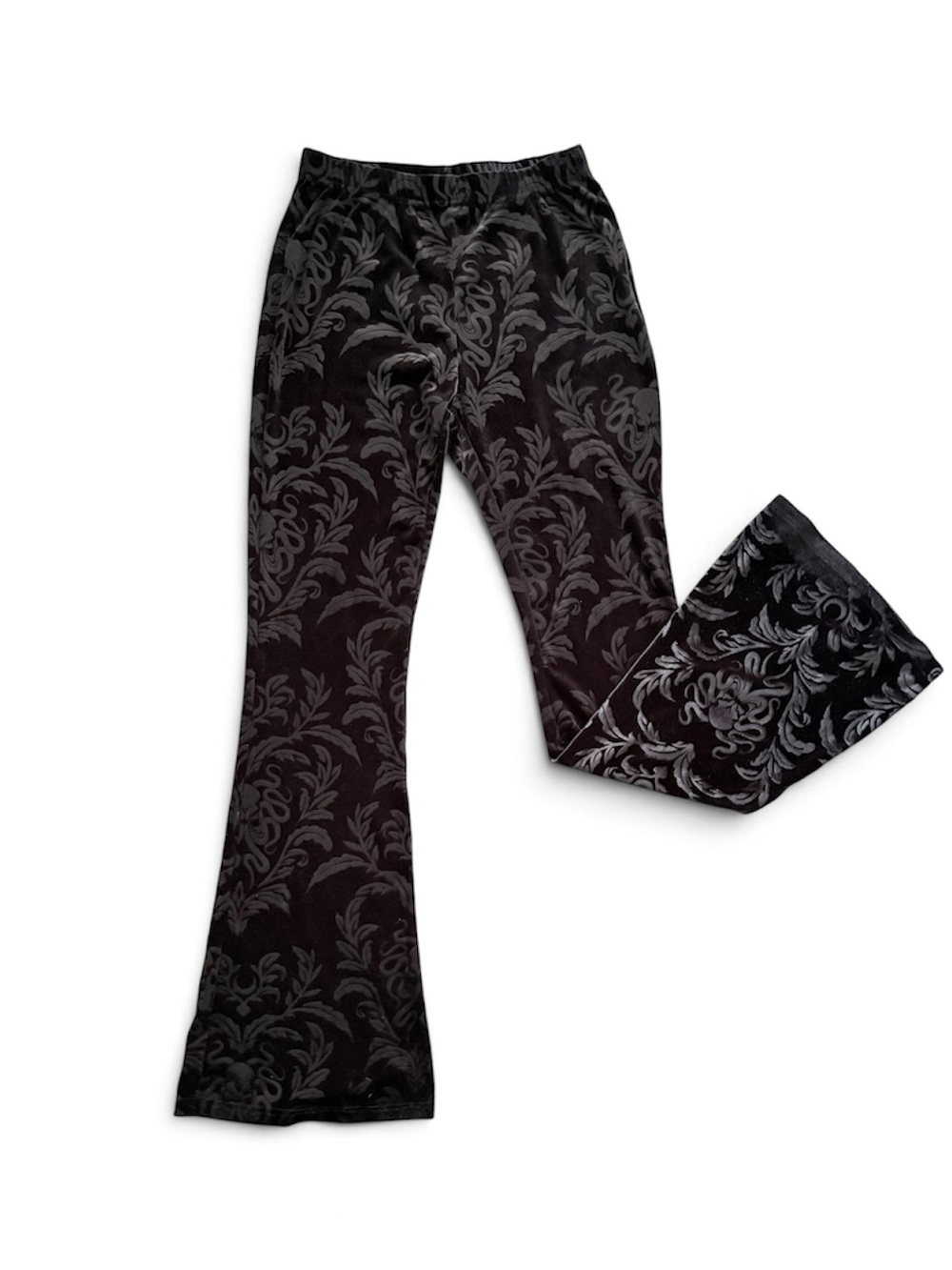 Goth Velvet Burnout Flare Bell Bottom Pants Octopus Witchy Boho Black Stretch XS
